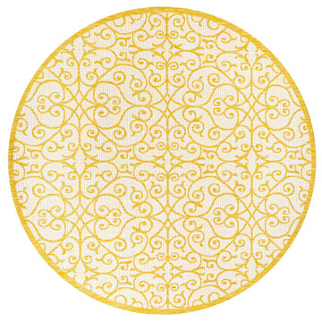 Madrid Vintage Filigree Textured Weave Indoor/outdoor Round Rug